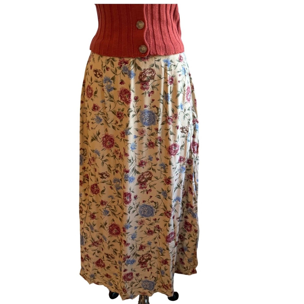 Talbots  Vintage Floral Rayon Maxi Skirt Phoebe Buffay Boho Cottagecore